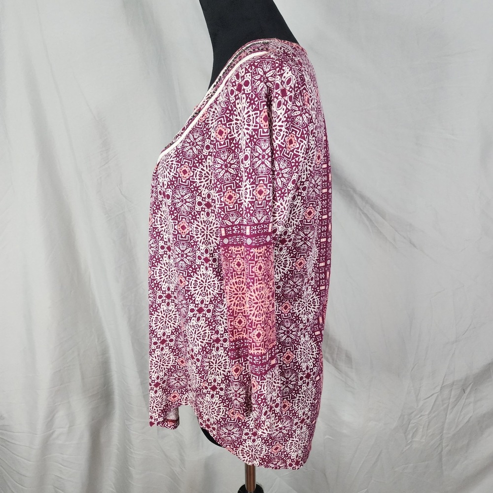 RED CAMEL Size Medium 100% Cotton Beaded Pleated Geometric Pink Floral Blouse - Picture 4 of 10